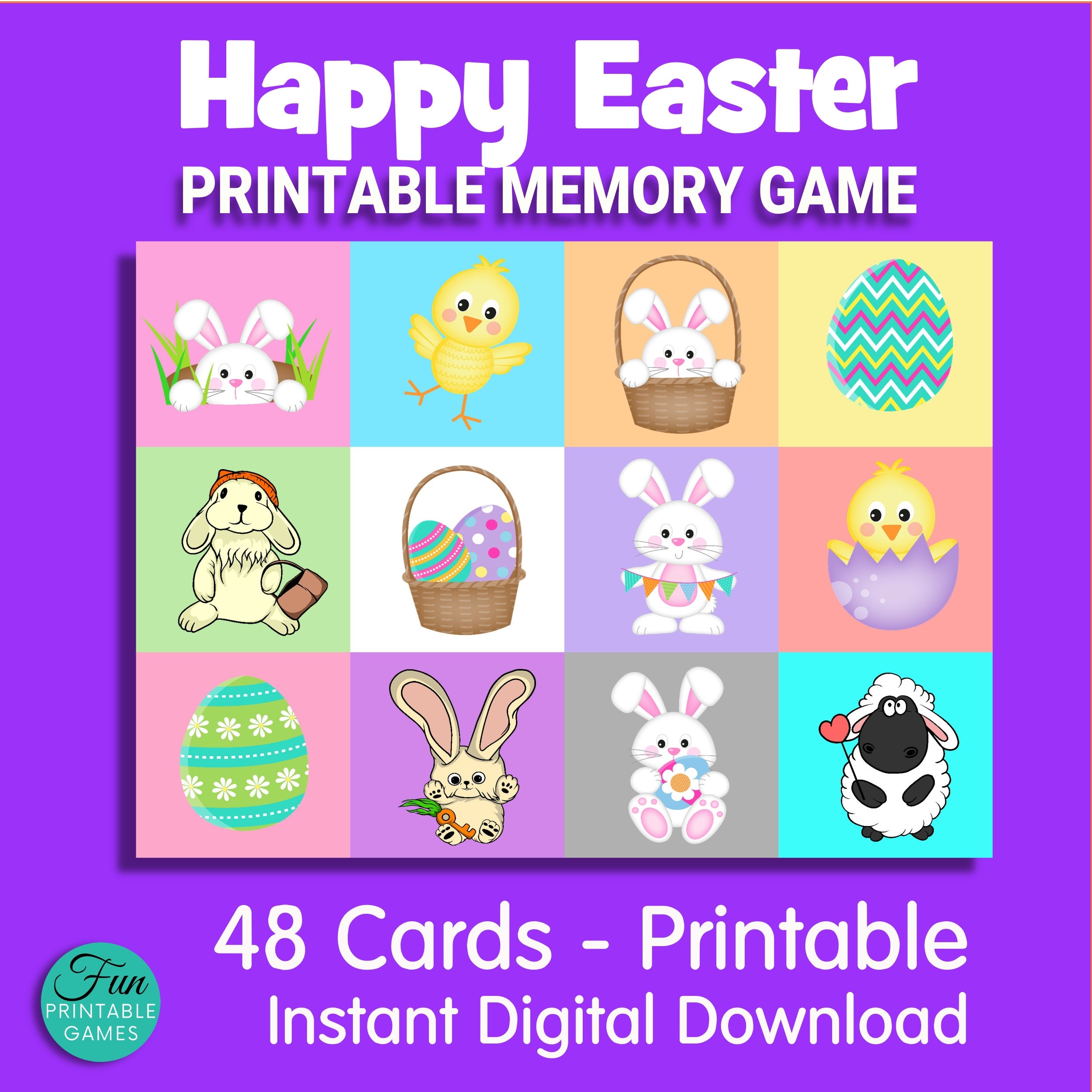 Easter Memory Cards Game, Printable Memory Matching Game Cards for Kids