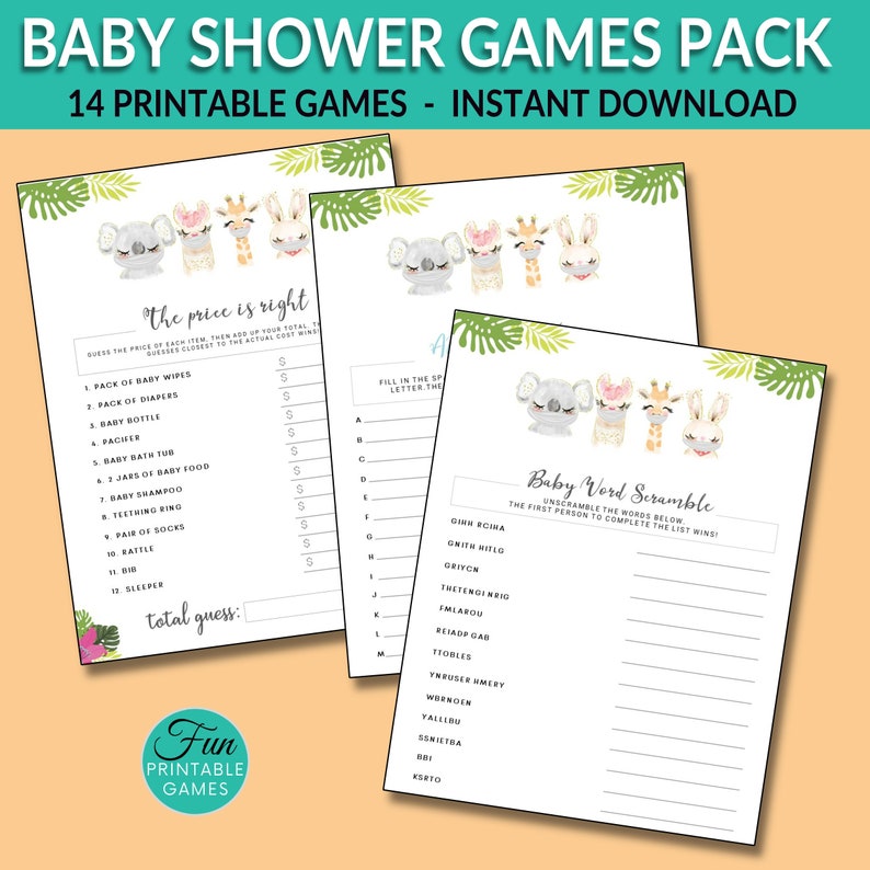 Quarantined Baby Shower Games Pack Cute Animals in Face Mask Etsy