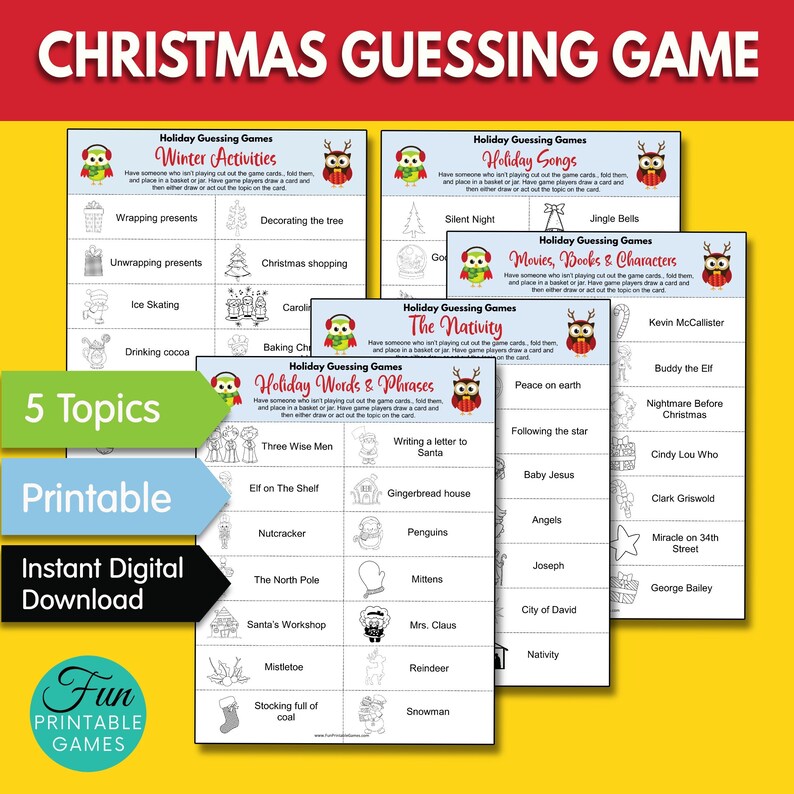 Christmas Guessing Game Printable, Christmas Owls Theme, Family ...