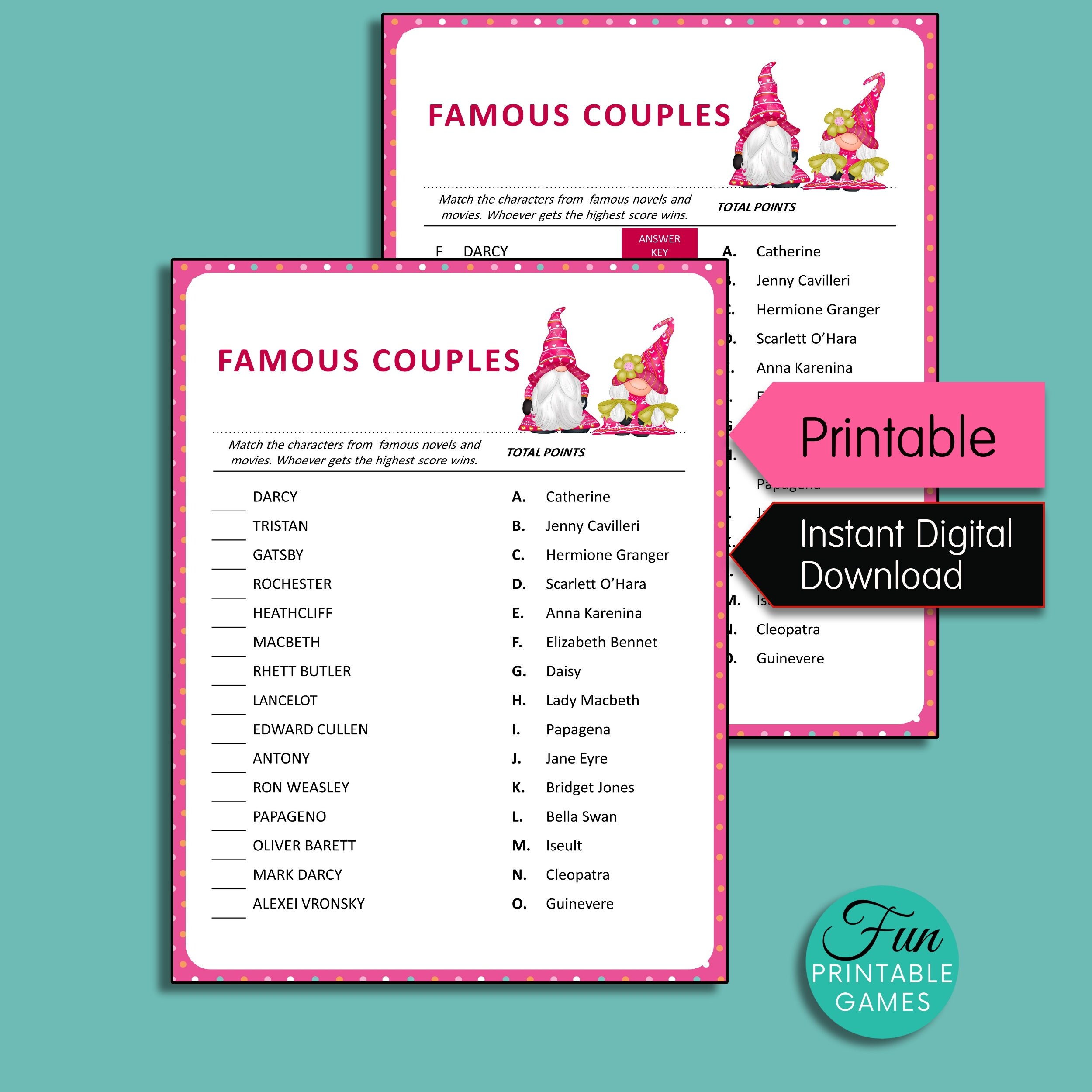 Valentine's Day Games Pack, 7 Valentines Party Games, Answer Key ...