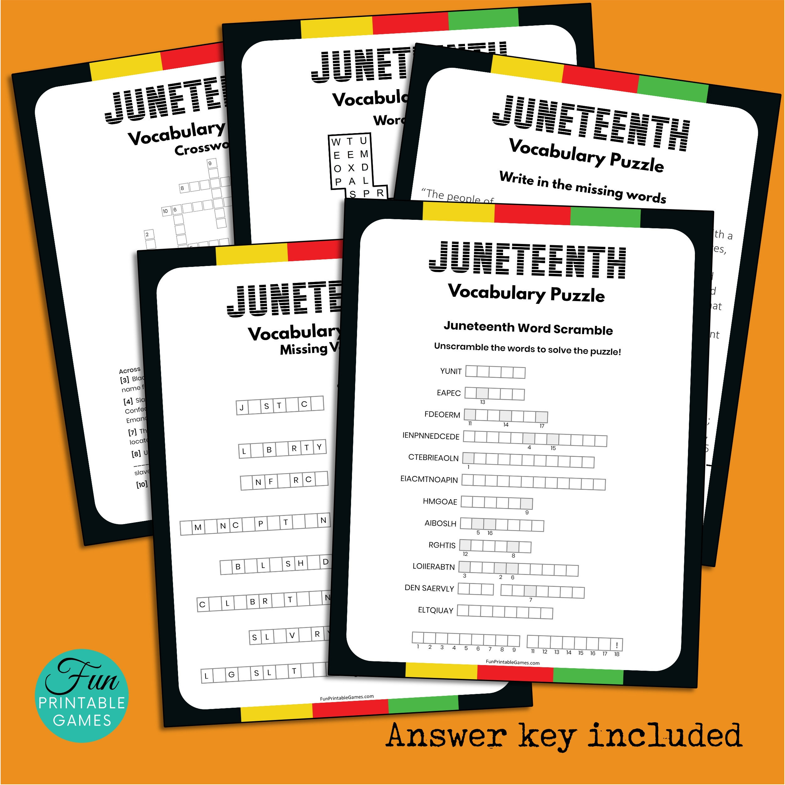 Juneteenth Games for Kids: Vocabulary Puzzles, Word Search, Word ...