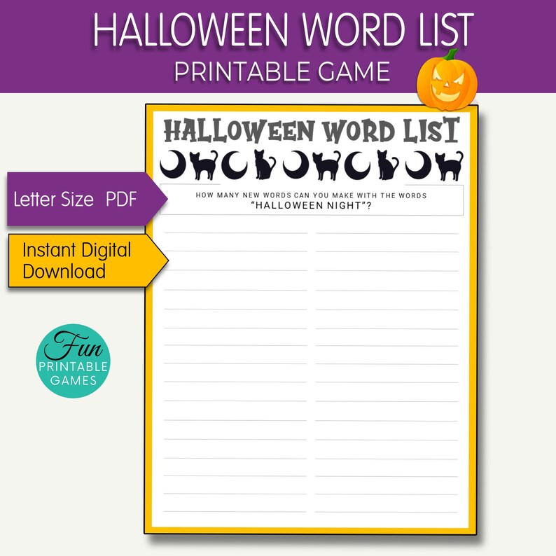 Halloween Word List Printable Game Printable Halloween Party Games