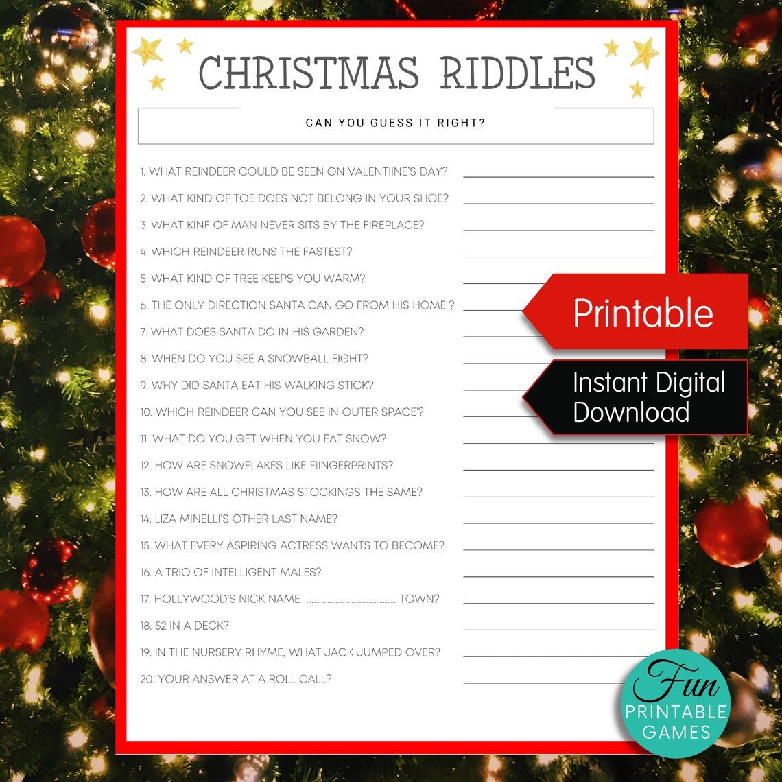 Christmas Riddles Printable Game With Answer Christmas Dinner Party