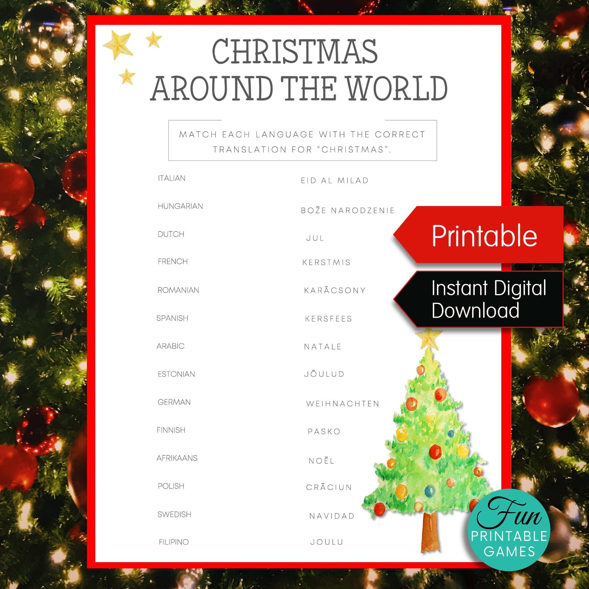 Christmas Around the World Printable Language Game with | Etsy