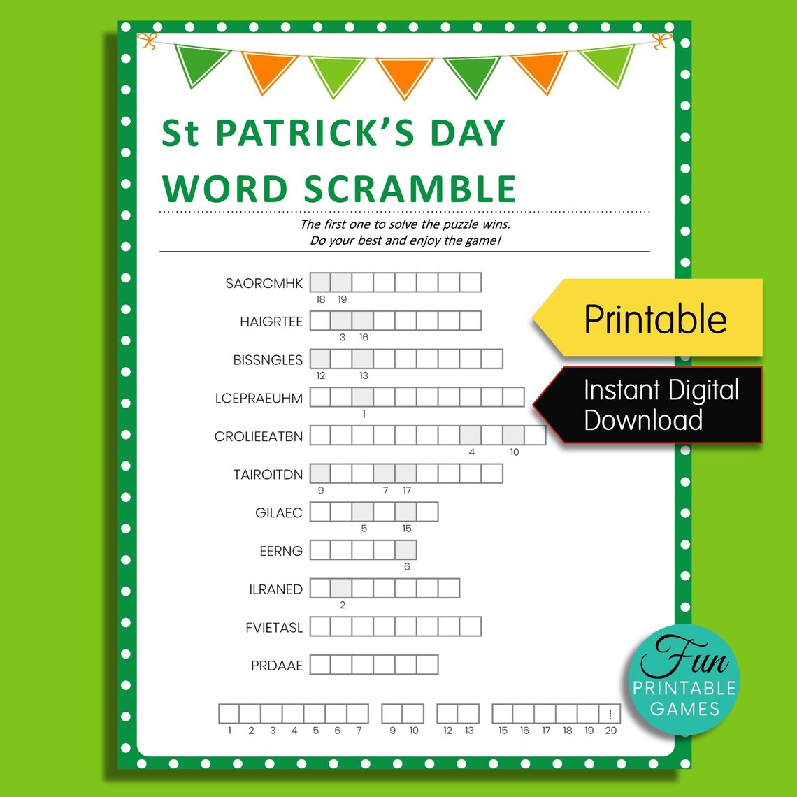 scrambled words for st patricks day