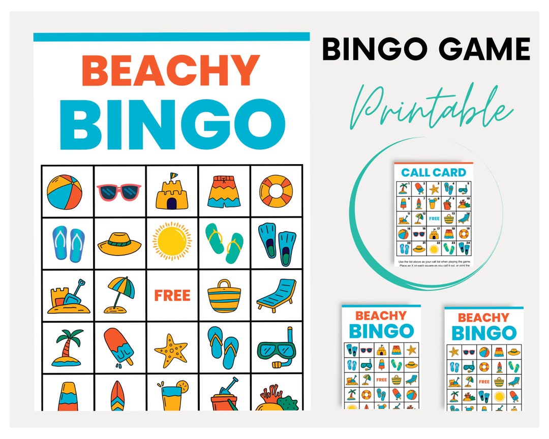 Beach Bingo Game Cards Fun Printable Game for Beach Theme Etsy