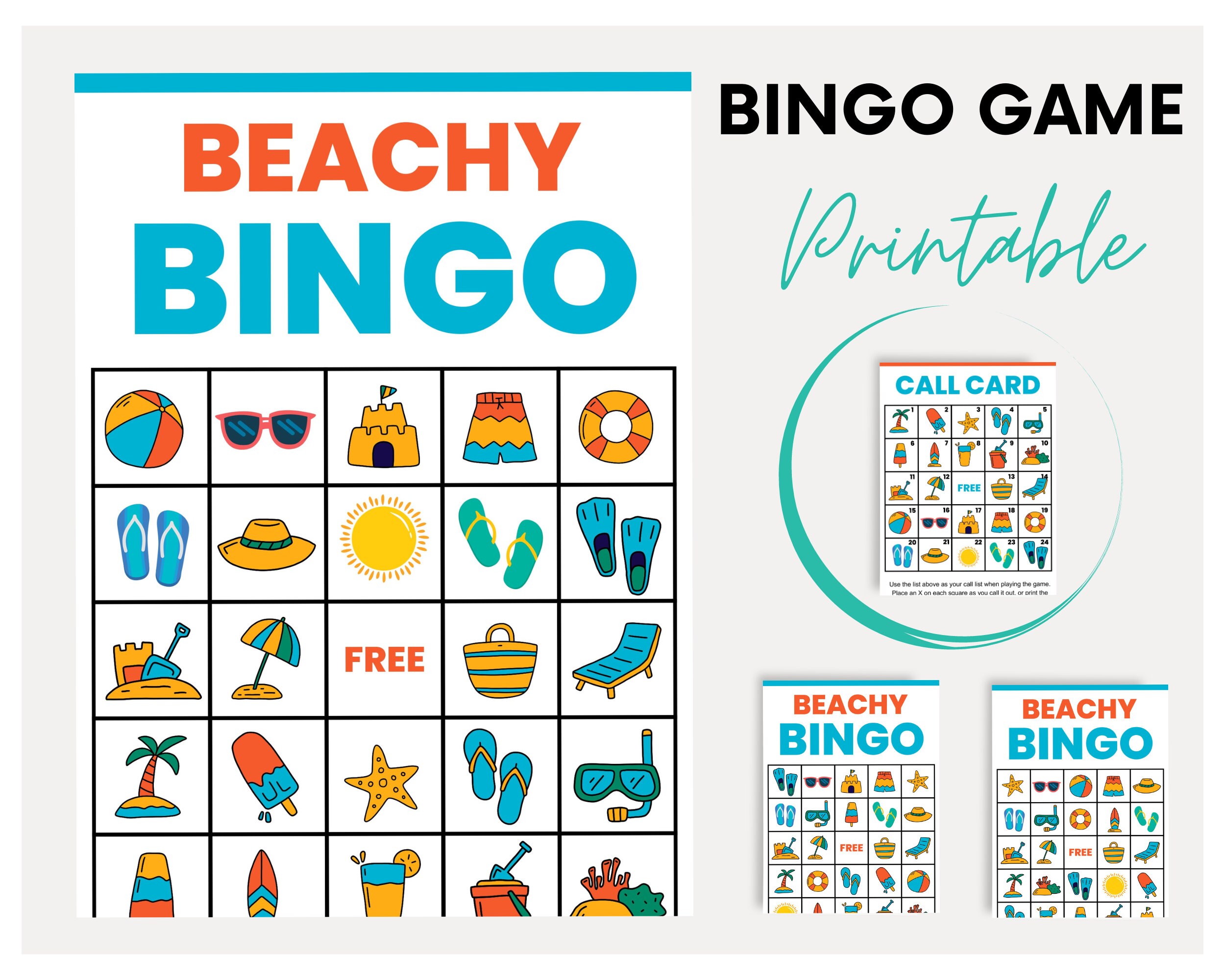 Beach Bingo Game Cards Fun Printable Game for Beach Theme - Etsy