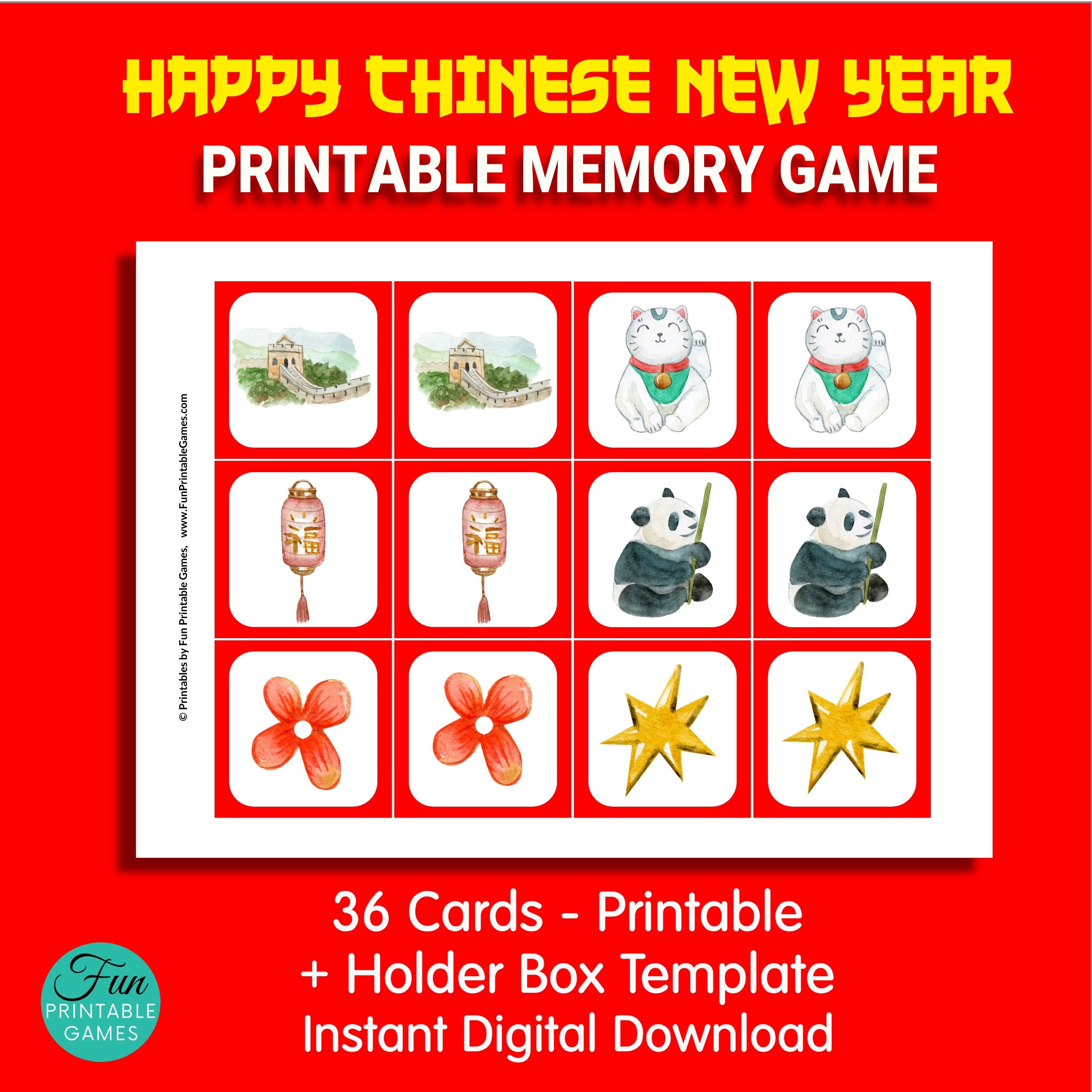 Chinese New Year Memory Cards Game, Printable Memory Matching Game ...