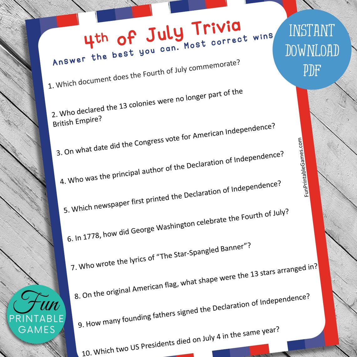 Patriotic Trivia Questions And Answers Printable