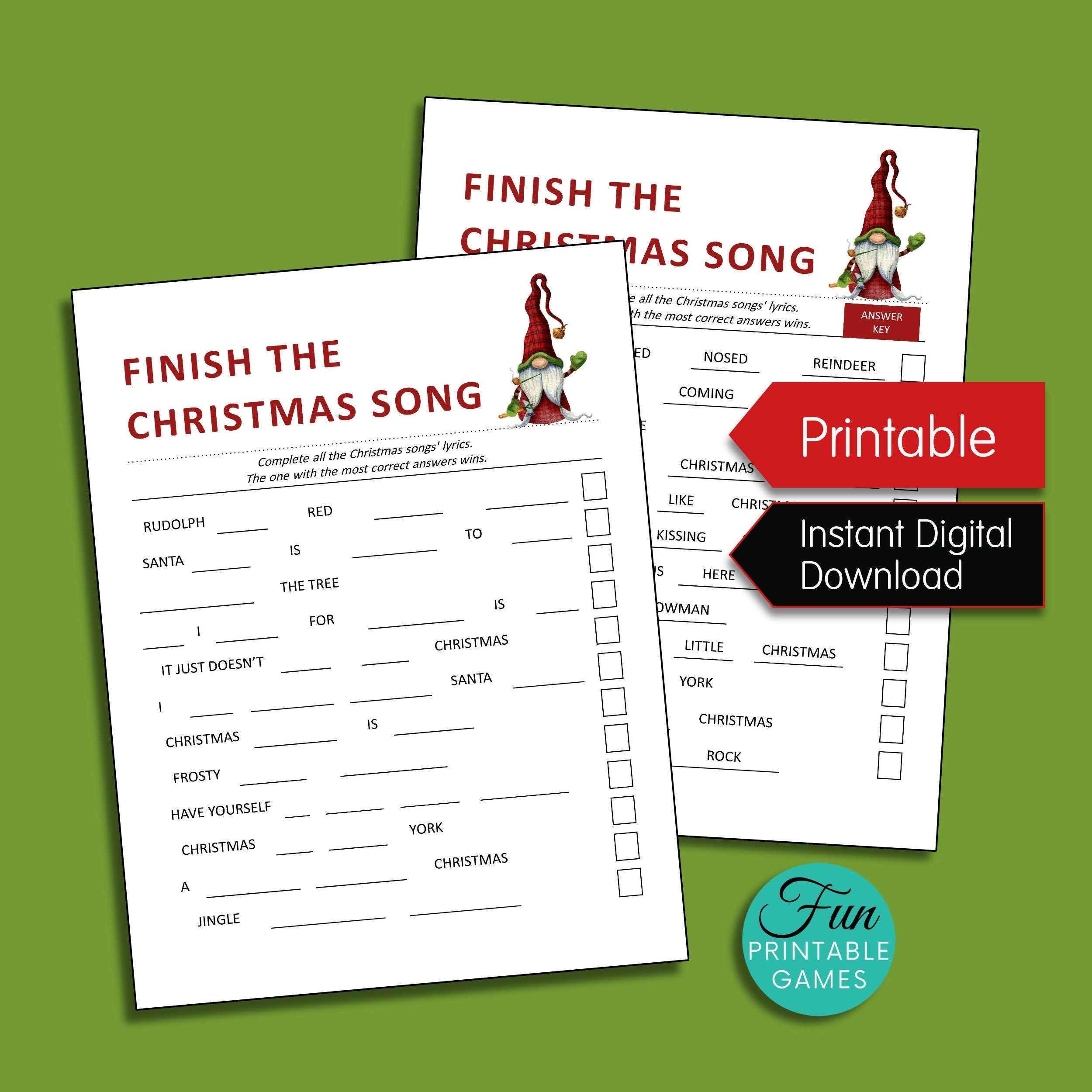 Finish The Christmas Song Quiz Printable Christmas Game Printable