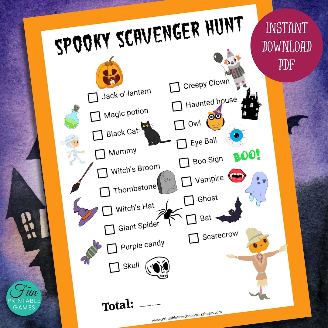 Halloween Scavenger Hunt, Halloween Game for Kids, Halloween Game