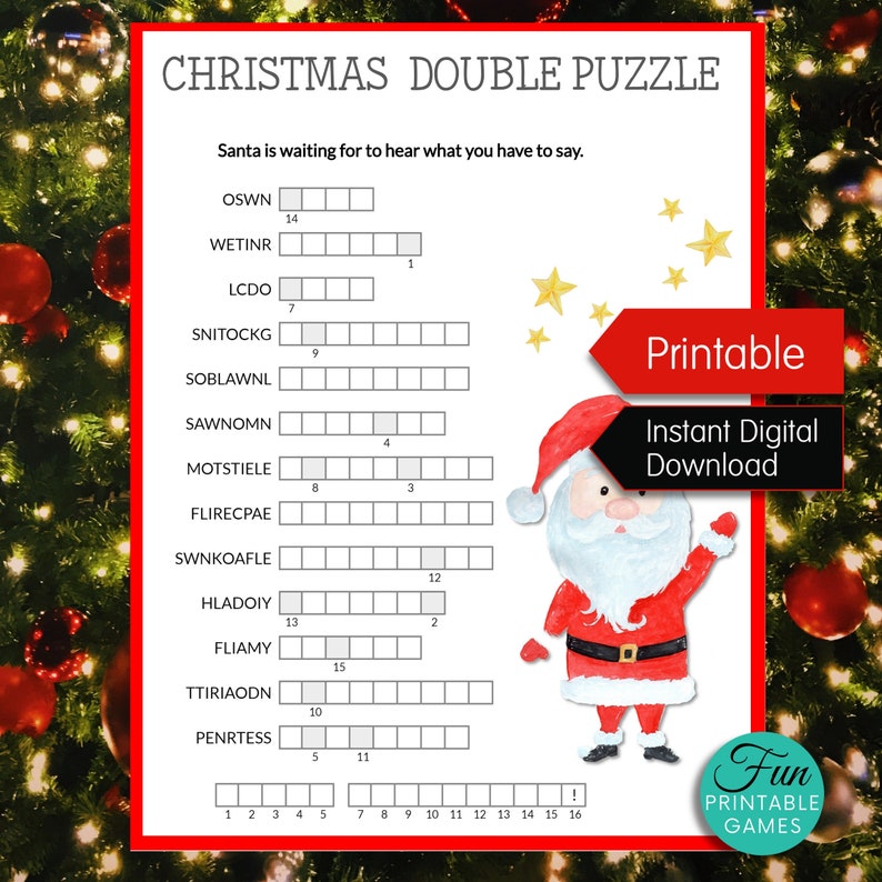 Christmas Double Puzzle Word Scramble Puzzle Printable With Answer