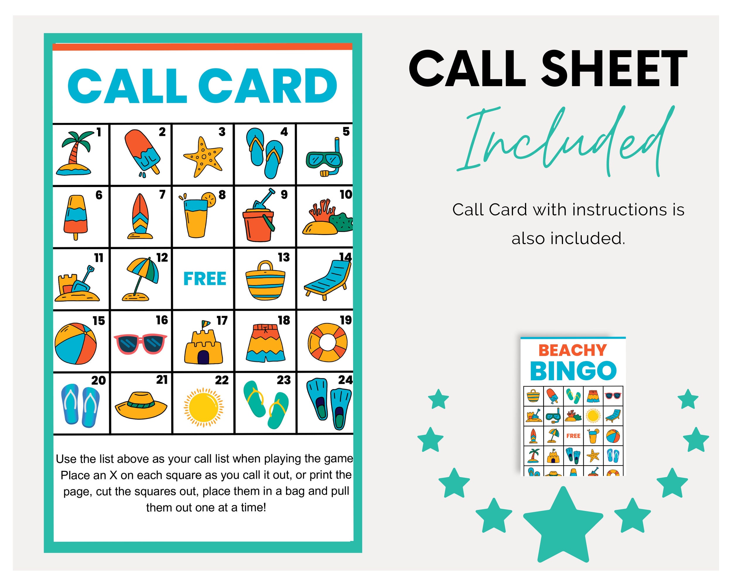Beach Bingo Game Cards Fun Printable Game for Beach Theme - Etsy