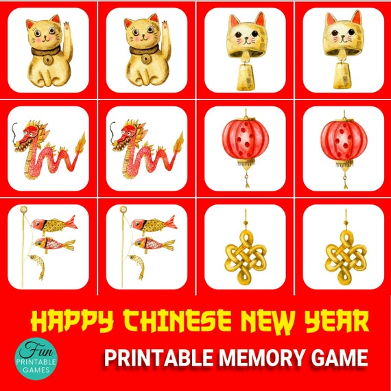 Chinese New Year Memory Cards Game Printable Memory Matching | Etsy