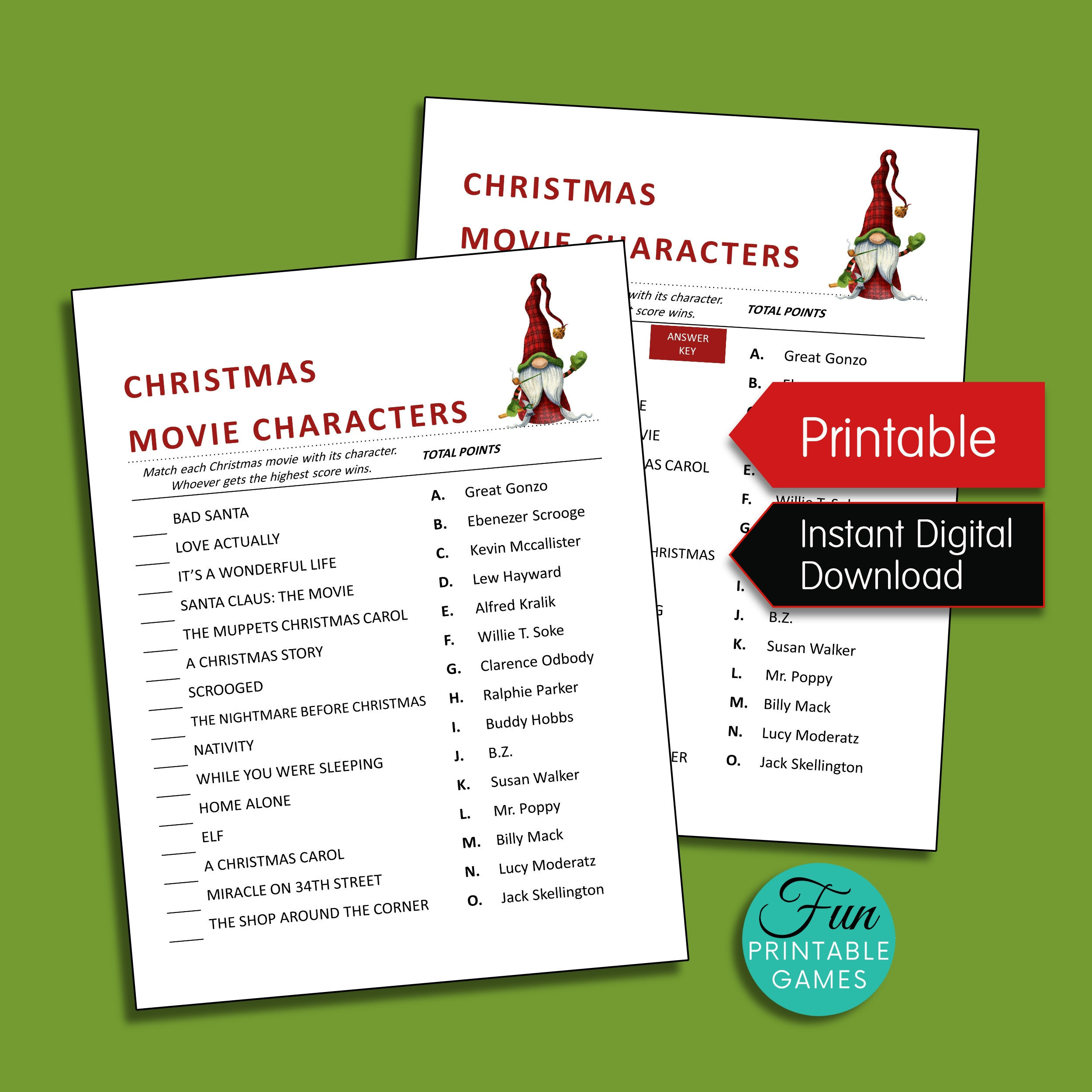 Christmas Movie Quiz Printable Game With Answer, Christmas Movies