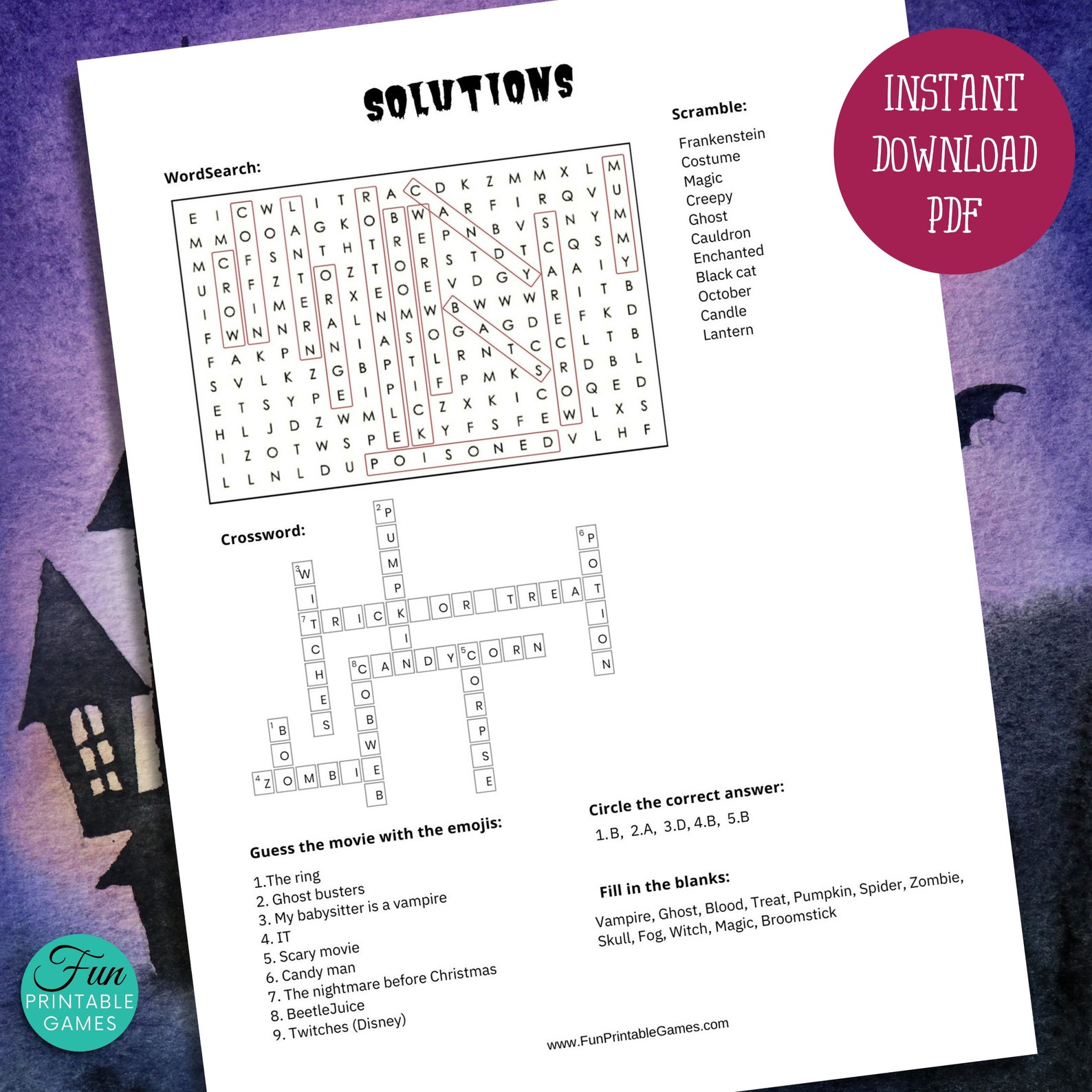  Foto zu Halloween Printable Games Bundle, Halloween Games for Kids, Halloween 