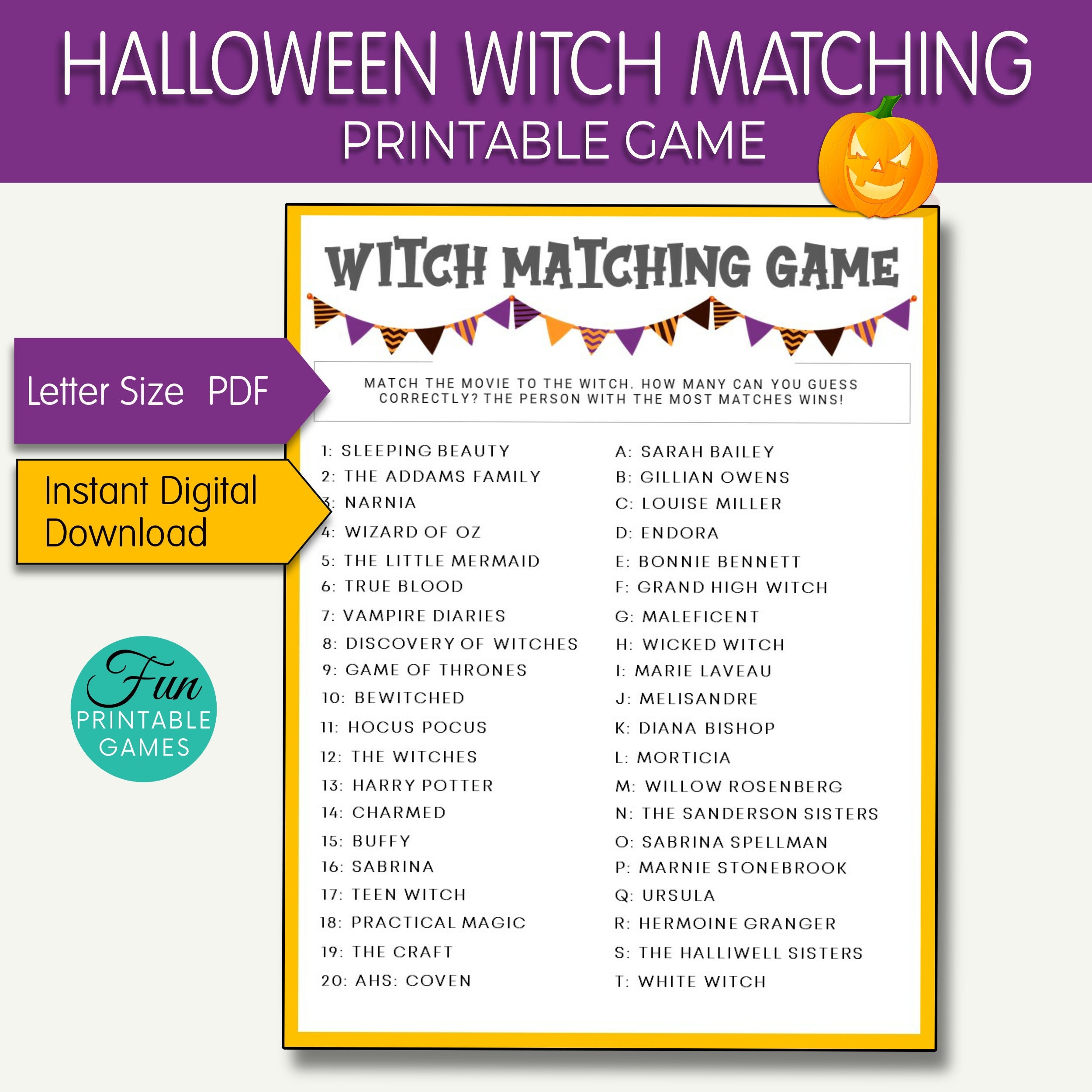 Halloween Printable Witch Matching Game Printable Halloween Etsy Halloween Printable Witch Matching Game Printable Halloween Etsy