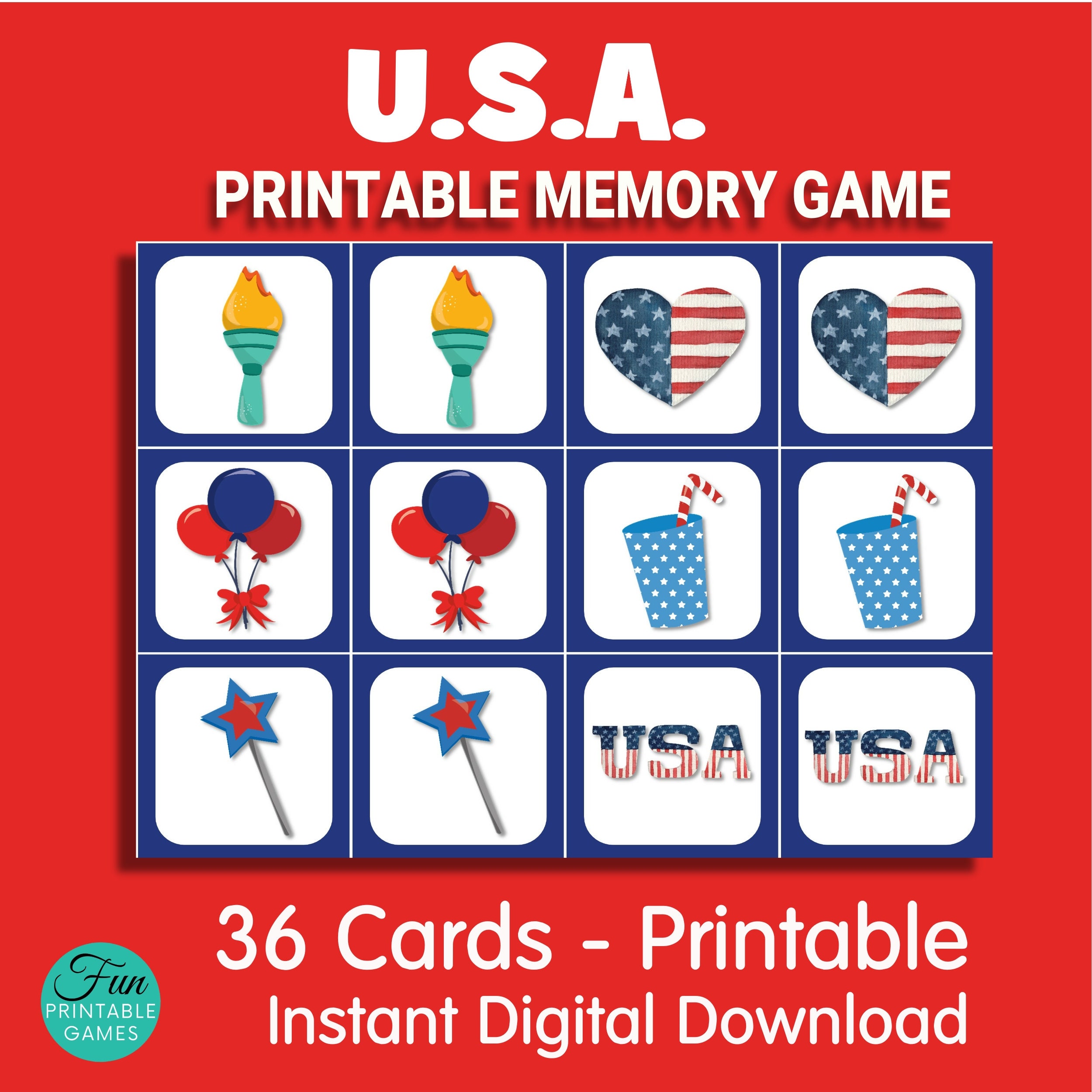 Labor Day Card Game USA Patriotic Memory Cards Game Fourth Etsy