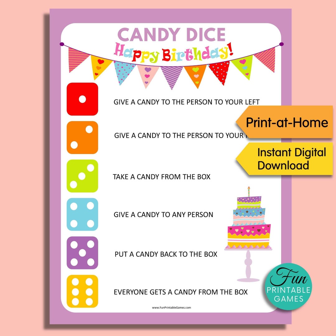 Candy Dice Game Printable, Kids Party Games, Kids Party Activities