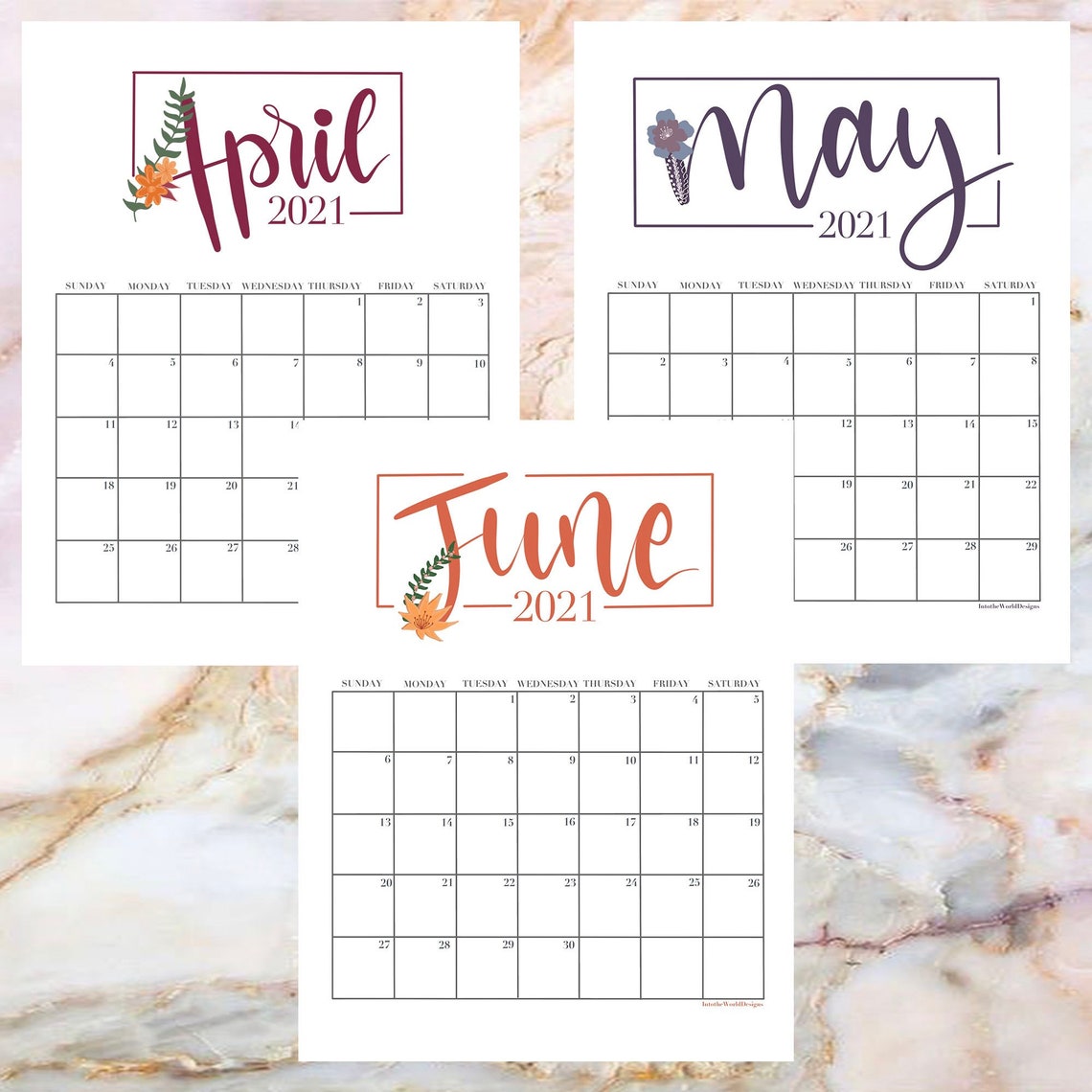 2021 12 Month Printable Wall Calendar Etsy