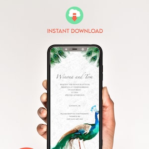 Peacock Theme Evite Template, Wedding Invitation Digital, Evitation Template, Wedding Ecard, iPhone Invitation, Smartphone Invite