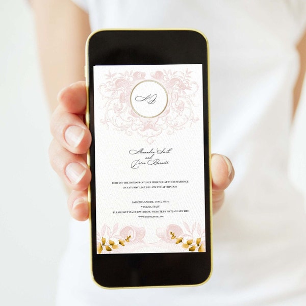 Modèle d'evite de mariage italien à Venise, faire-part de mariage numérique, modèle d'evitation, carte électronique de mariage, invitation iPhone, invitation smartphone