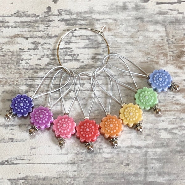 Handmade Rainbow Sunflowers Knitting Stitch Markers/Progress Markers