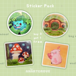 Lot de 4 autocollants | Adorable autocollant imperméable en vinyle mat Stickers bouteille d'eau pour ordinateur portable résistant à l'eau Disney Pokemon Gravity Falls Disneyland