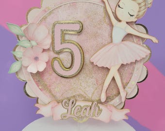 Gepersonaliseerde ballerinataarttopper, roze tutu-decor verjaardagsfeestje
