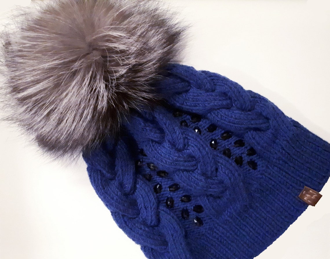 Blue winter hat women's winter hats pompom merino hat Etsy