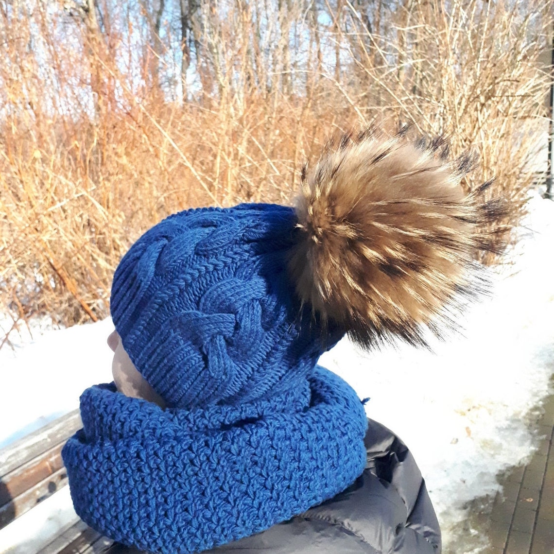 Blue winter hat women's winter hats pompom merino hat Etsy