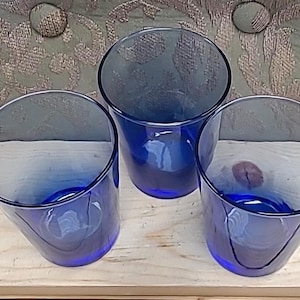 COBALT BLUE Set of Three>Highball/Juice Tumblers Collectible Beautiful Glasses>Weighted on bottom>Light to Dark Colbalt Color>Vintage Libbey