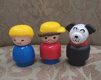Vintage *SET OF 3* Fisher Price Little People>CHUNKY<Mom/Boy/Dog>Pre-School Toddler Toys