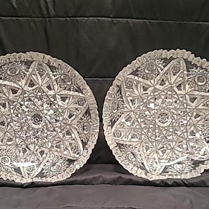 AMERICAN BRILLIANT GLASS&gt;Set of 2 Matching 6&quot; Crystal Bowls/Dishes&gt; Sawtooth Edges~Rims