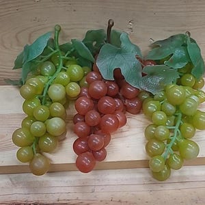 Set of 3>Vintage 6" Grape Clusters>Artificial/Rubber/Plastic>Mid-Century Crafting/Home Decor Green & Red Grapes