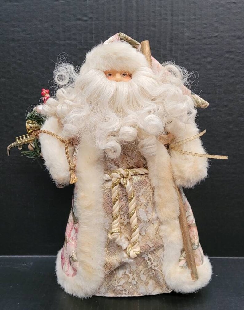 EXCEPTIONAL VINTAGE SANTA Tree Topper Santa Clause Gold Tapestry Robe