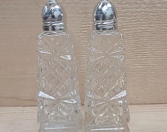 Vintage Lead Crystal Salt and Pepper Shakers: Geometric Pedestal Set, Made in Japan