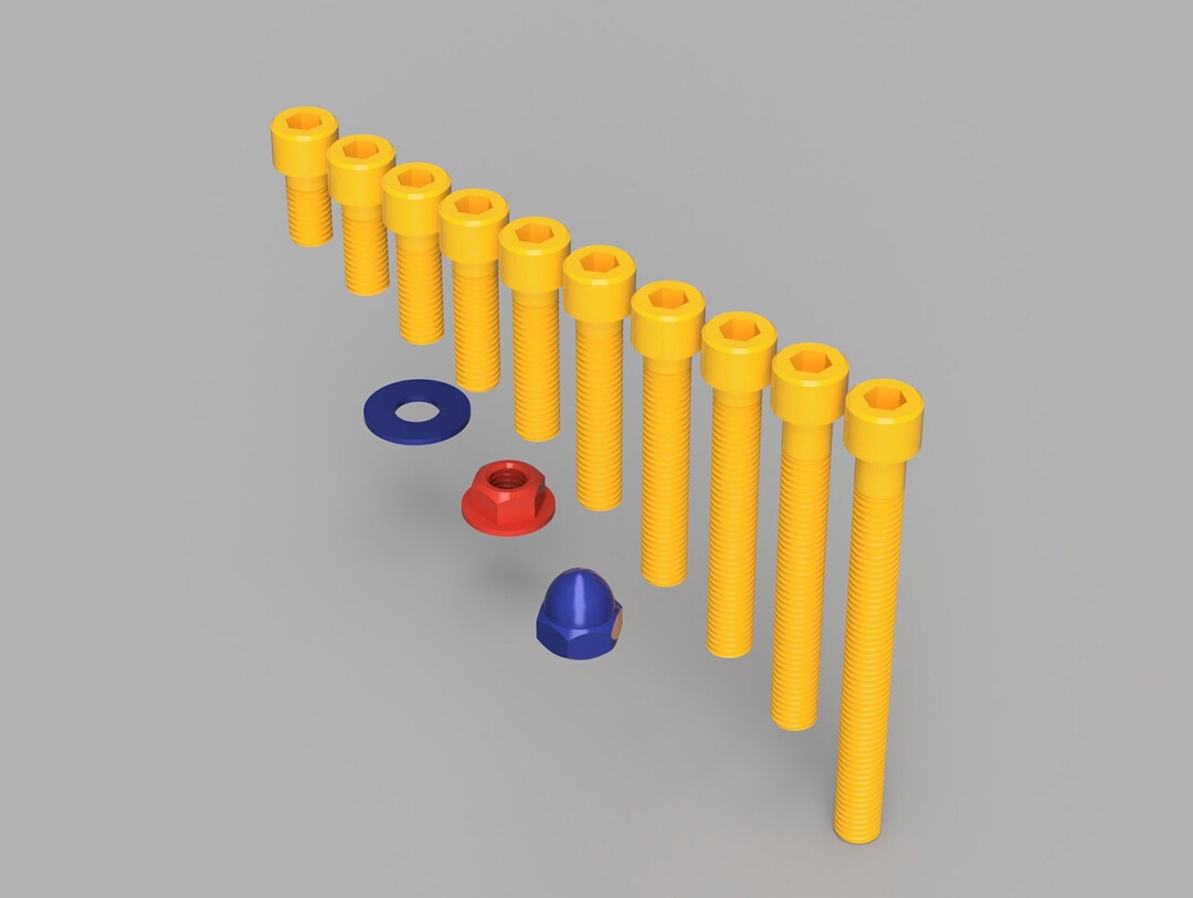 3D Printer STL S.H.C.S. 1 5 1/213 Threads W/ Flanged & Acorn Nuts, and