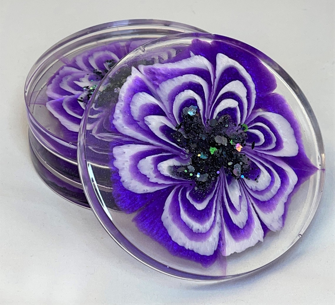 Purple Flower Resin Coaster Resin Coaster Set of 4 Gift for Etsy