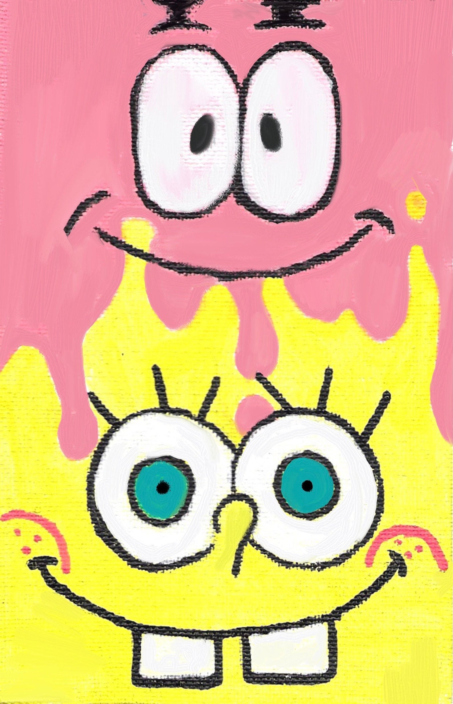 Spongebob and Patrick Drip Art Painting | Etsy