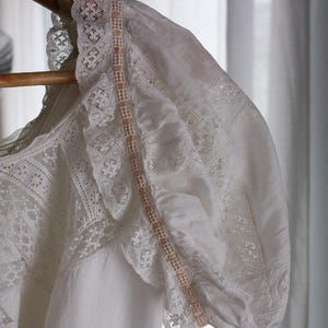 Antique 1800s Bonnet with Valenciennes Lace and Satin Ribbon – Early 20th Century Lace Bonnet