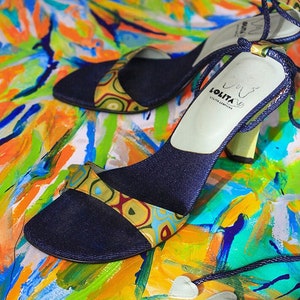 vintage Lolita Lempicka - Sandales à talons hauts en denim à lacets abstraits