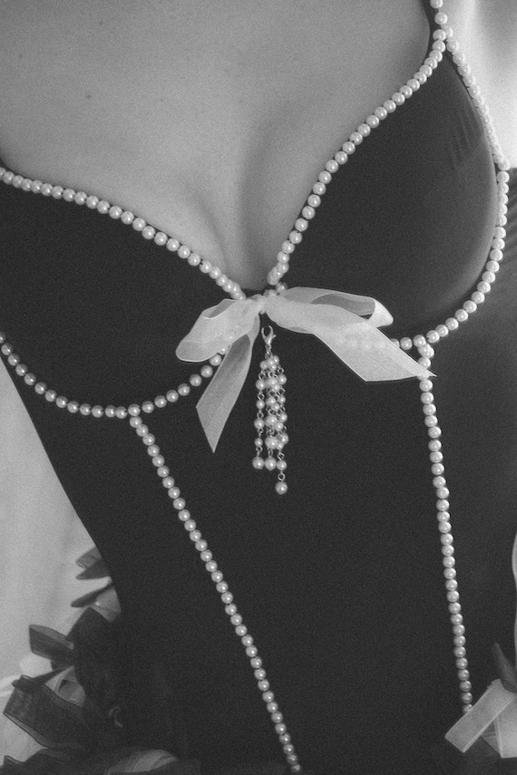 Black Bustier Argento Vivo with White Beads and C… - image 8