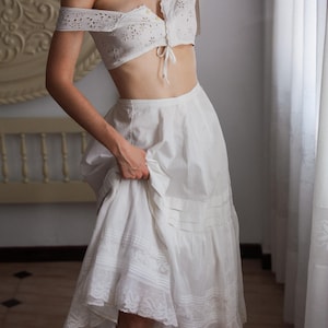 Antique 1900s Valenciennes Lace Petticoat – Edwardian Cotton Muslin Slip Skirt
