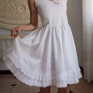 Victorian White Petticoat with Full Flounce and Embroidered Lace