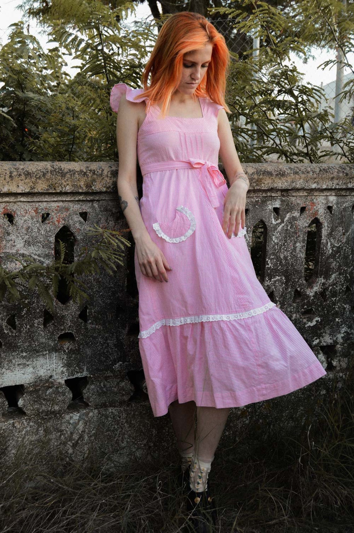 Vintage 70s Gingham Ruffles Dress, Vintage Vichy Prairie Dress, 70s ...