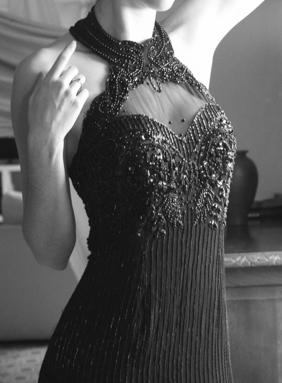 black beaded halter dress Ilta Sequinned and Beaded Halter-neck Maxi Dress