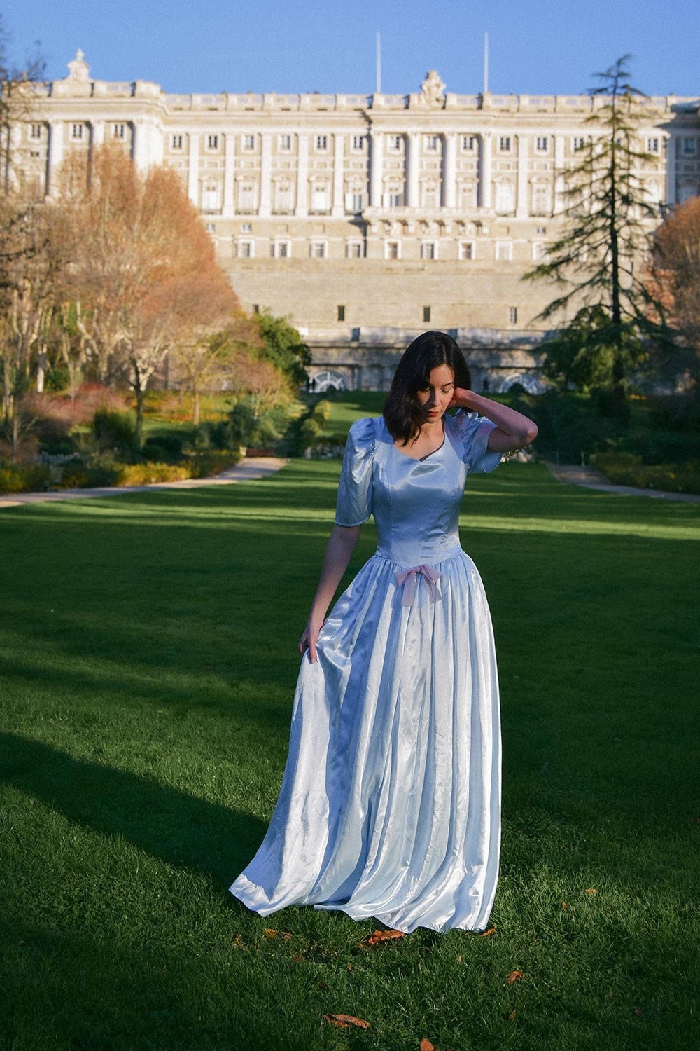 Blue flowing dress