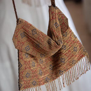 Antique 19th Century Beaded Purse – Glass Seed Beads in Intricate Mosaic Pattern