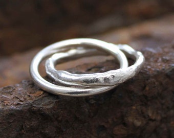 Interlocking Ring | Sterling Silver Molten and Plain Ring | Little Rock Intertwined Ring